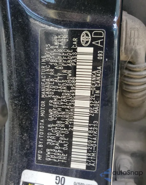 2016 Toyota Corolla L from USA, damaged, VIN 2T1BURHE3GC499586